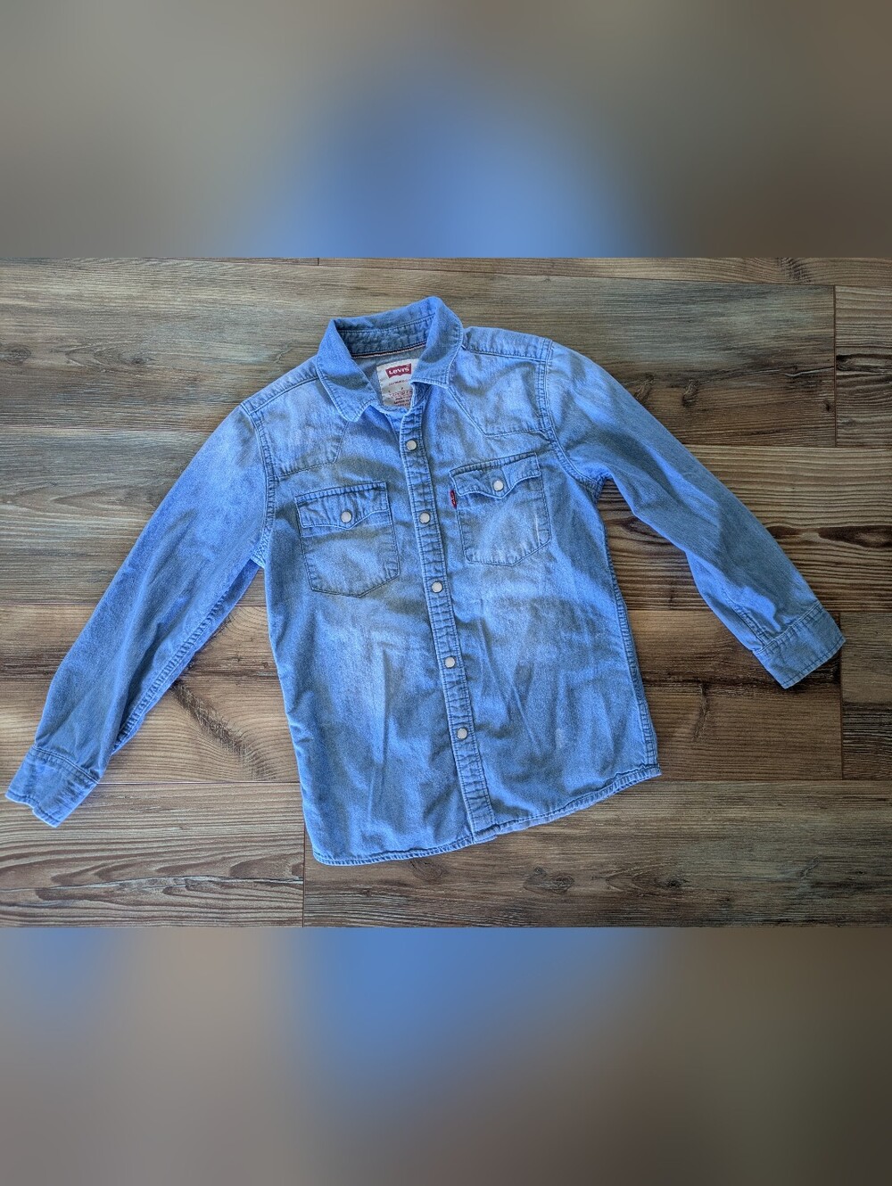 Levi's Long Sleeve Denim Jean Snap Button Down Shirt Jacket Youth Small